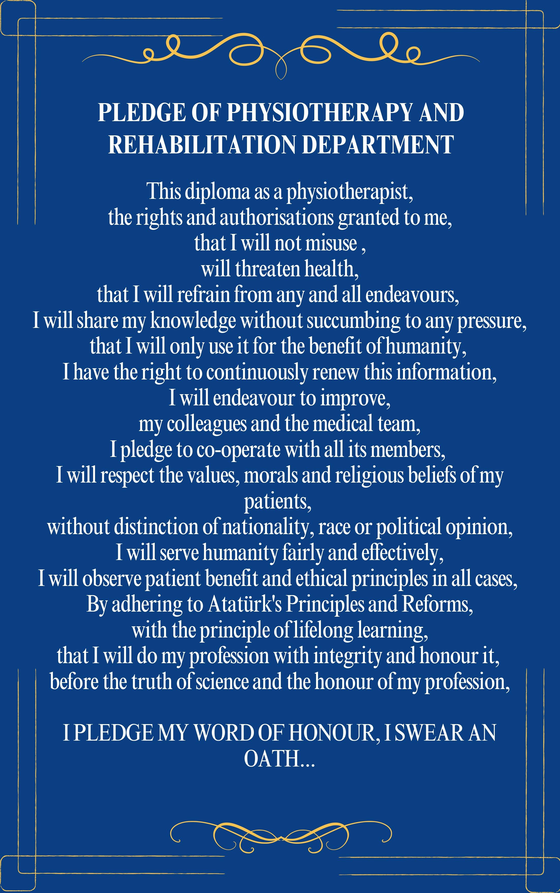 Pledge of Physiotherapy and Rehabilitation Department