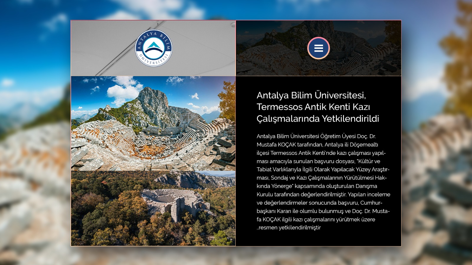 Antalya Bilim Üniversitesi,Termessos Antik Kenti Kazı Çalışmalarında Yetkilendirildi