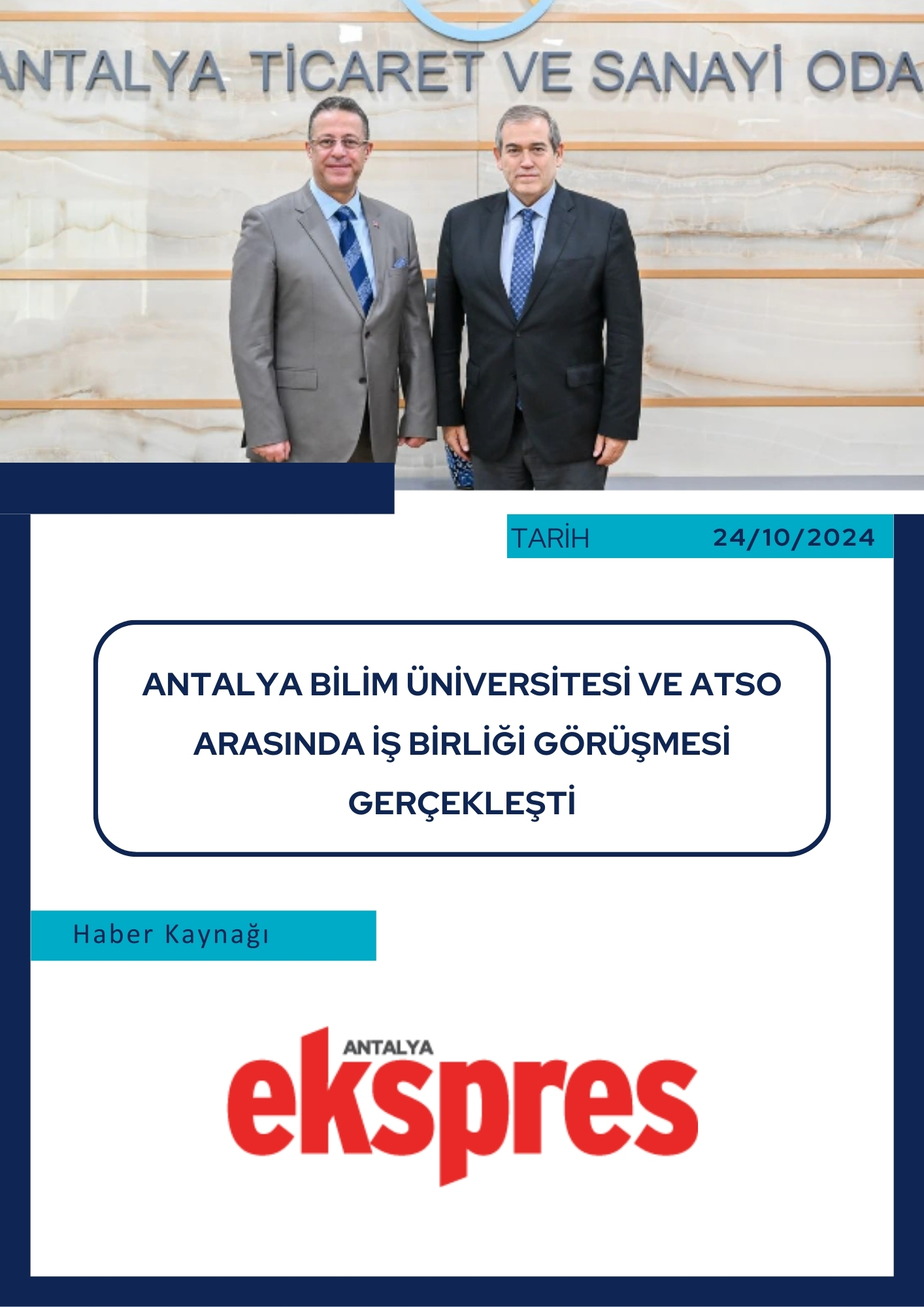 Antalya Bilim Üniversitesi ve ATSO Arasında İş Birliği Görüşmesi Gerçekleşti