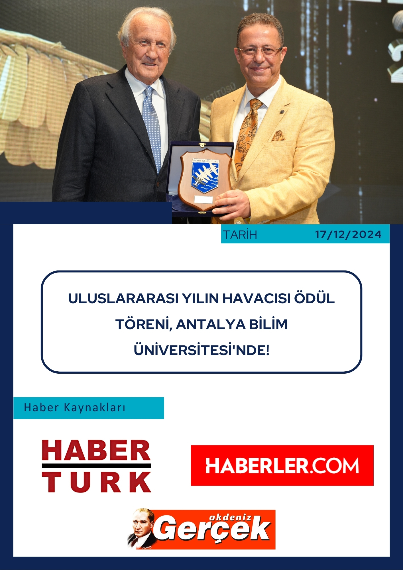 Uluslararası Yılın Havacısı Ödül Töreni, Antalya Bilim Üniversitesi'nde!